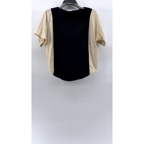 SNAZZIE Women's Black-Beige Color Block Short Sleeve Boat-Neck Top SZ S - Picture 1 of 8